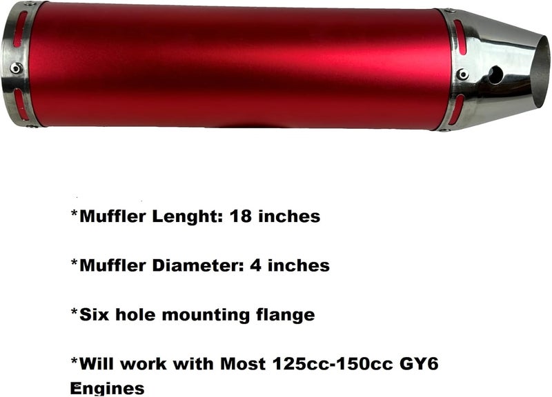 RedCap High Performance Muffler Exhaust System for 125cc 150cc GY6 Scooter Moped TaoTao Kymco Vitacci Benelli Beast 150 Upgrade for 152QMJ 157QMJ Engines (Red) - Image 2